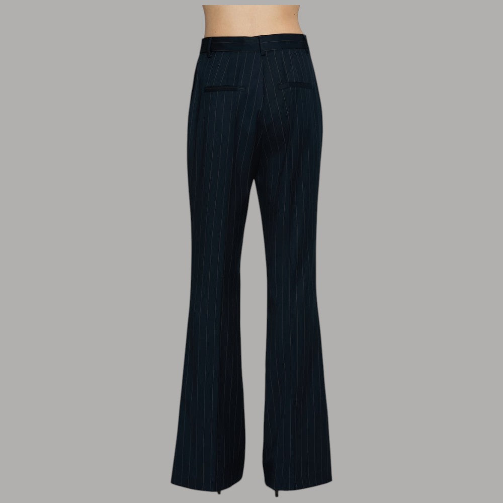 Pantalone Relish Iussis blu gessato a vita alta, vista posteriore con tasche a filetto