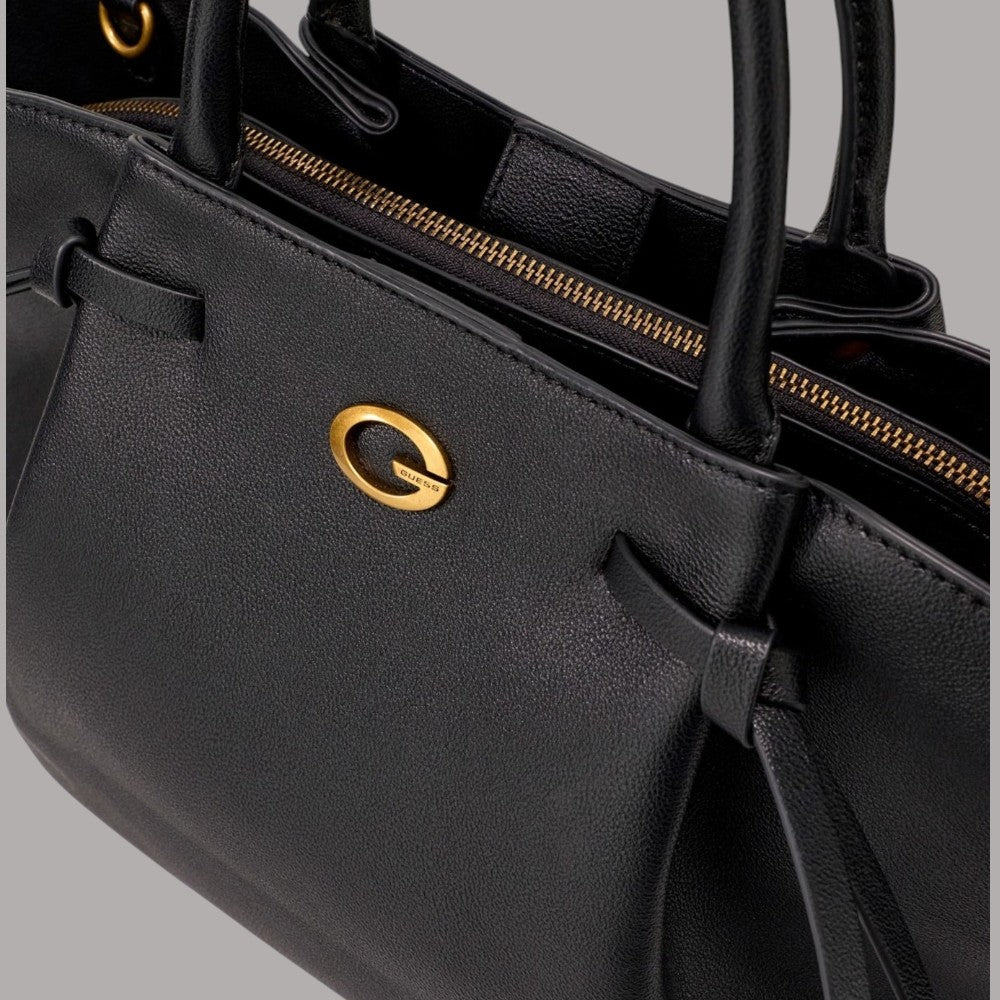 Borsa a mano Guess Allegra effetto bottalato nera con tracolla removibile e dettagli oro