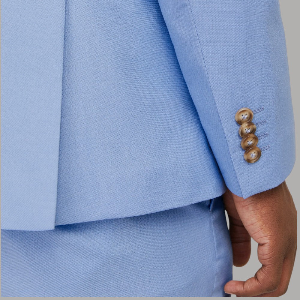 Giacca blazer da uomo celeste Jack & Jones Solaris dettaglio bottoni dorati sui polsini
