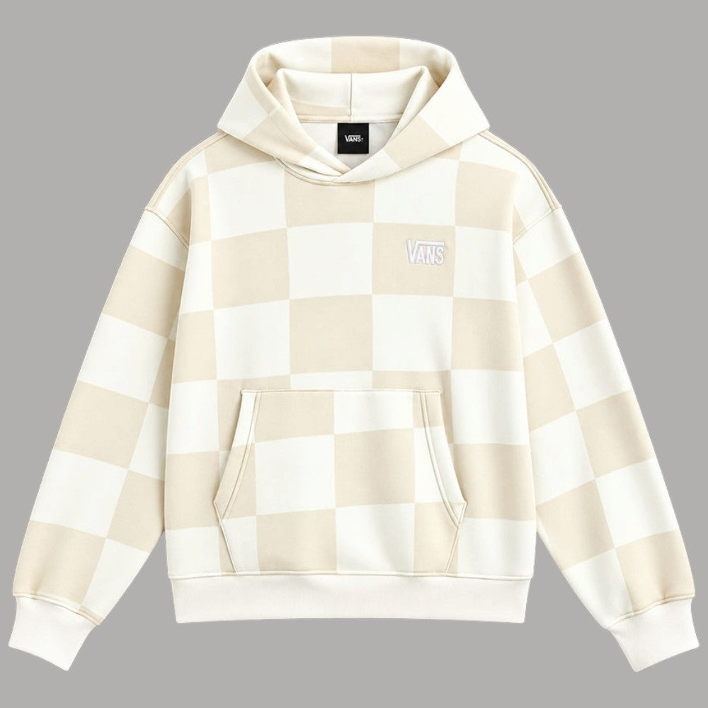 Felpa con cappuccio beige a scacchi Vans, tasca marsupio, cappuccio con fodera