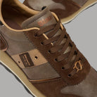 Blauer sneakers donna con dettaglio animalier in marrone e logo laterale