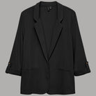 Giacca blazer donna nera in lino e viscosa, revers, tasche e bottoni ai polsini