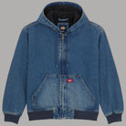 Giacca bomber Dickies in denim blu con cappuccio e zip frontale, tasca marsupio