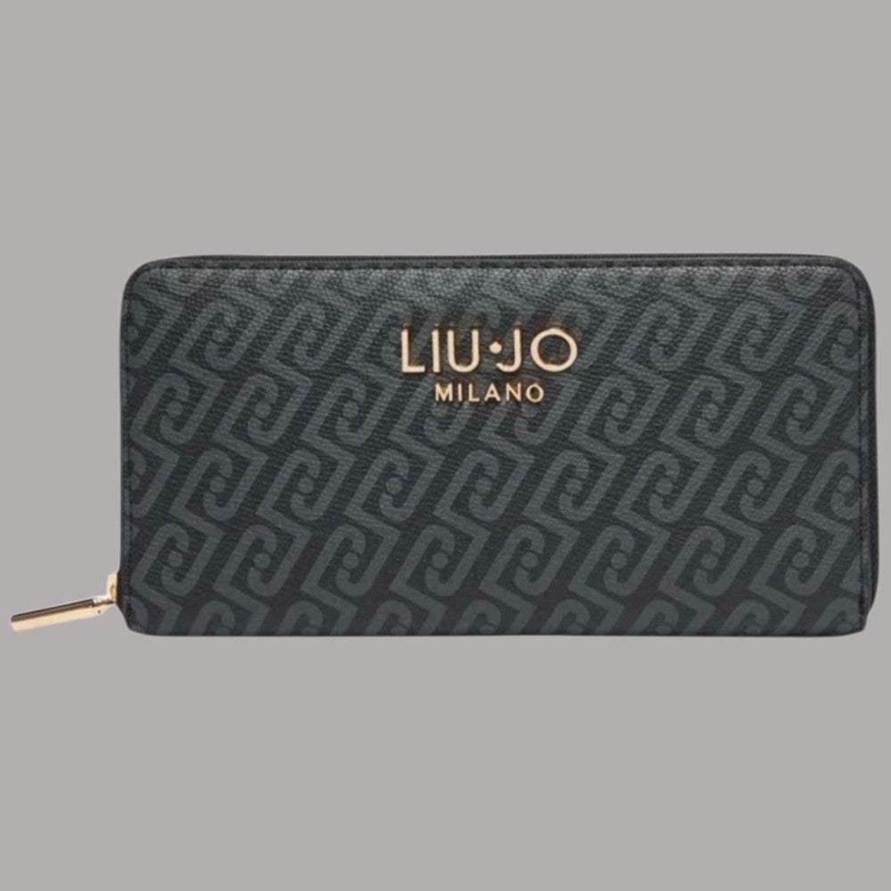 Portafoglio Liu Jo zip around XL con monogramma e logo frontale "LIU•JO MILANO"