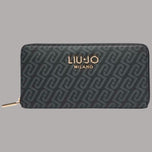 Portafoglio Liu Jo zip around XL con monogramma e logo frontale "LIU•JO MILANO"