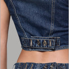 Liu Jo gilet in denim blu con dettaglio bottoni e cuciture decorative