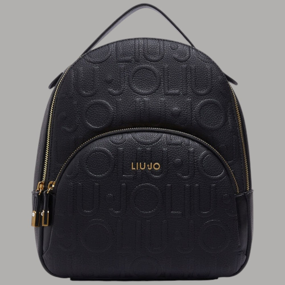 Zaino nero Liu Jo Manhattan con logo monogram e dettagli in oro