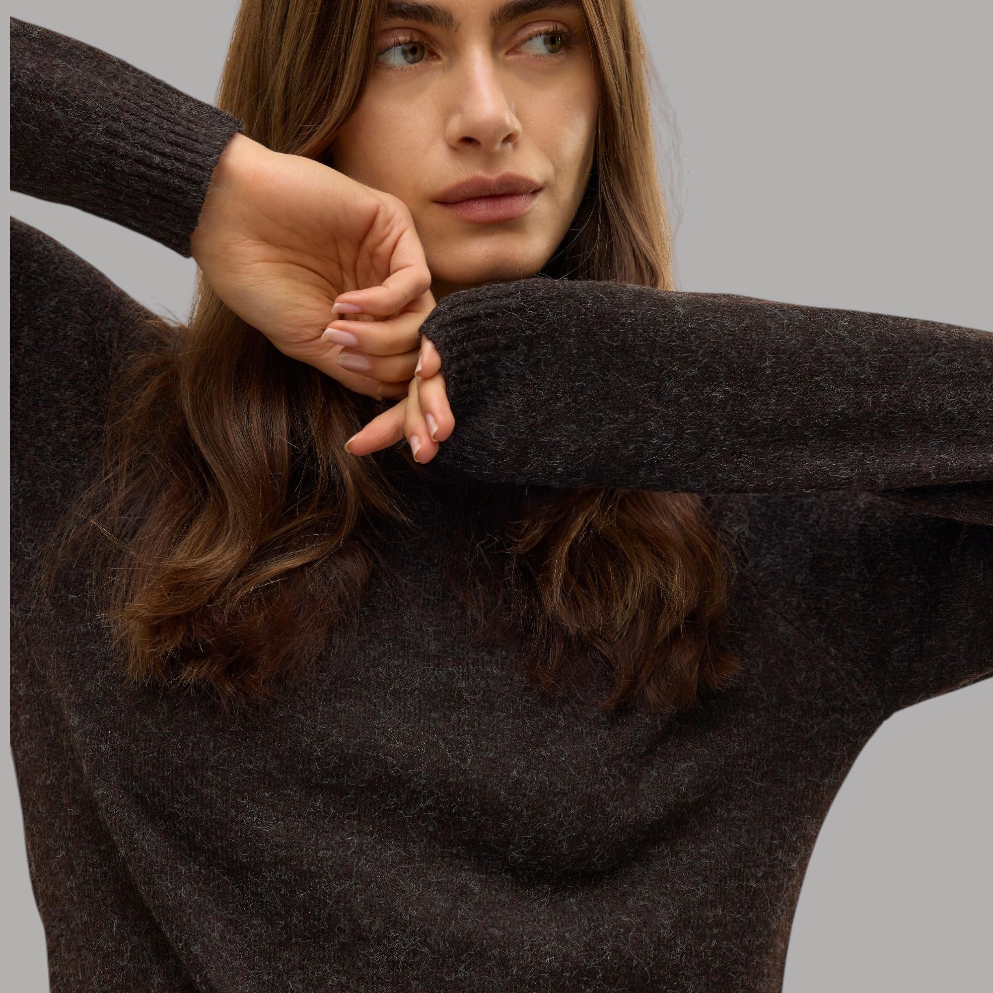 Vero Moda pullover paricollo donna color marrone con texture a maglia fine