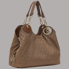 Borsa Liu Jo satchel in tessuto jacquard beige con dettagli in metallo dorato