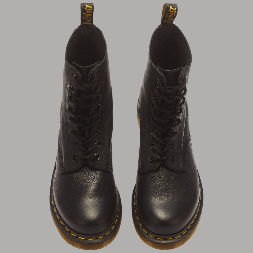 Stivali stringati Dr Martens 1460 Pascal in pelle Virginia neri con cuciture gialle