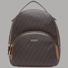 Zaino Liu Jo Manhattan logo monogram beige e marrone con zip frontale e maniglia superiore