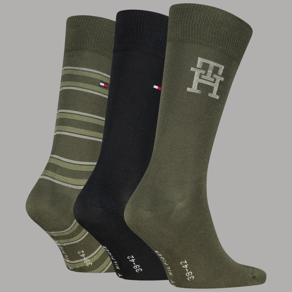 Calzini verdi da uomo Tommy Hilfiger, 3 paia in scatola regalo