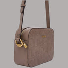 Borsa a tracolla Liu Jo con logo embossed in taupe, dettaglio manico e zip gold