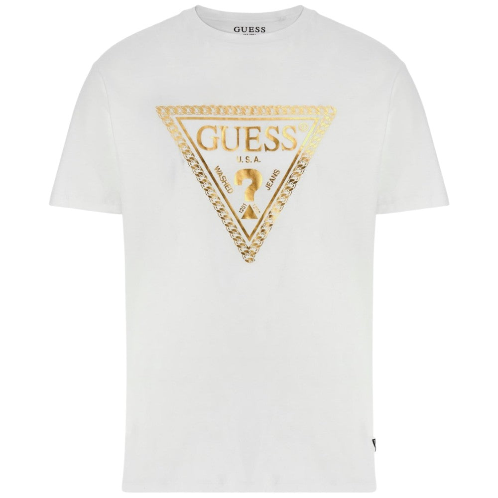 Guess t-shirt bianca logo oro Chain M5RI49 K9RM1 G011 T-shirt Guess