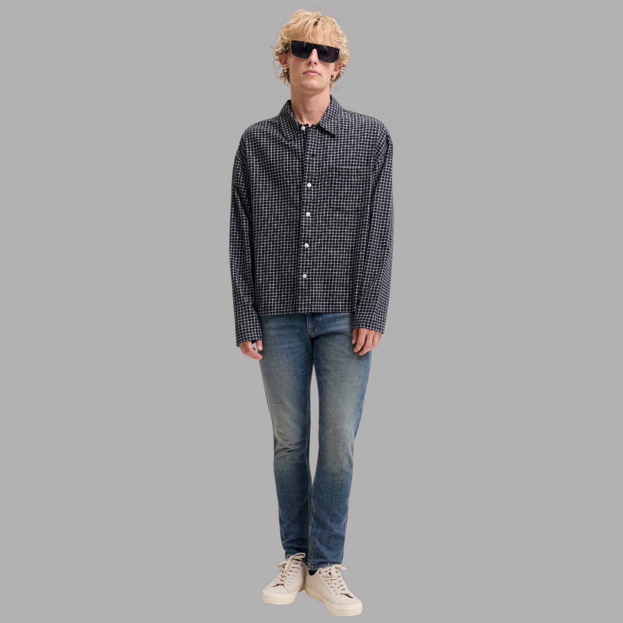 Jeans slim fit uomo Jack & Jones Glenn SBD 159 SN con texture blu denim chiaro e cuciture a contrasto