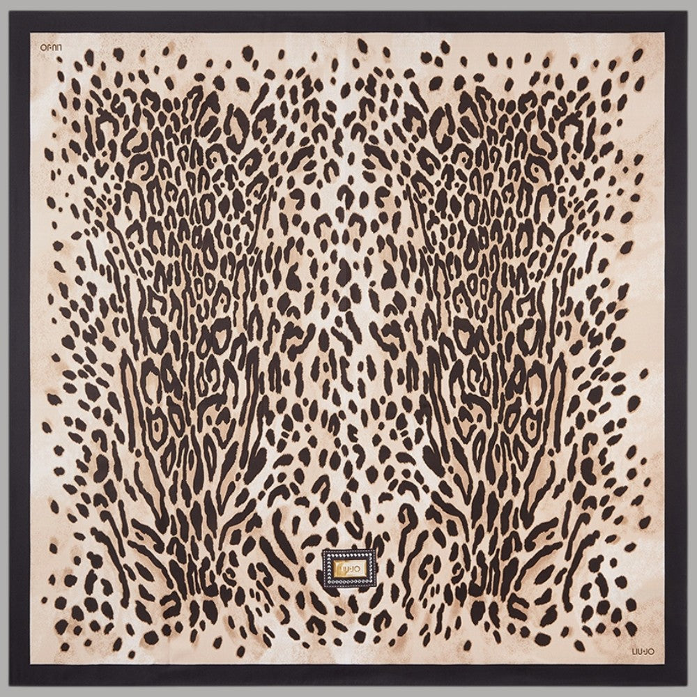 Foulard Liu Jo quadrato beige con stampa leopardata e bordo scuro