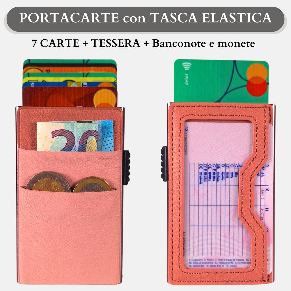 Sei G portacarte in alluminio rosa con tasca elastica - Prodotti di Classe