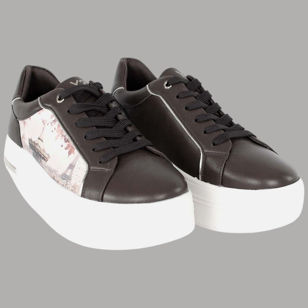 Sneakers da donna con stampa torre Eiffel e suola rialzata bianca