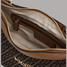 Borsa a spalla piccola Liu Jo in tessuto jacquard con dettagli marroni e cuciture oro