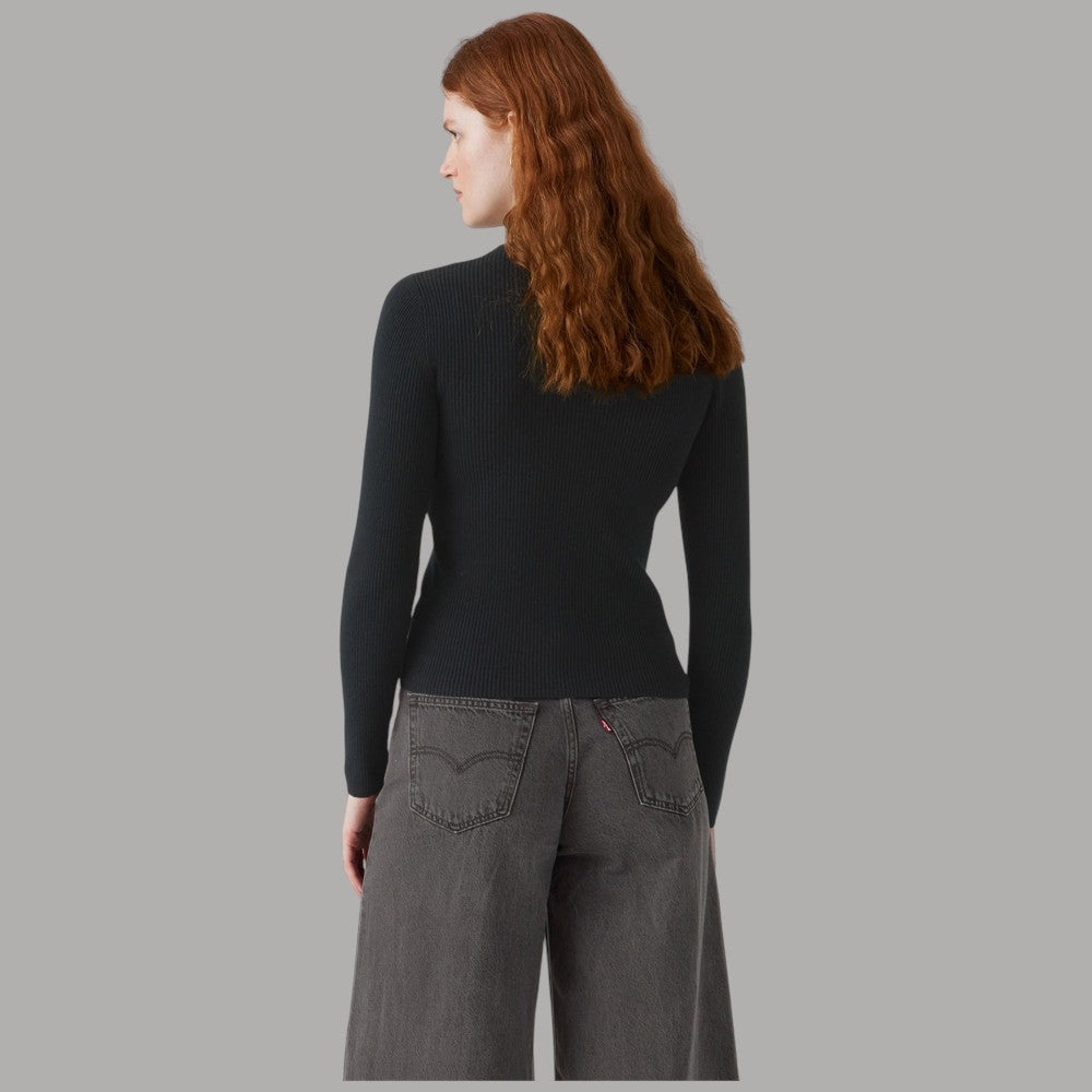 Maglia girocollo Levi's a coste, nera, vista posteriore maniche lunghe