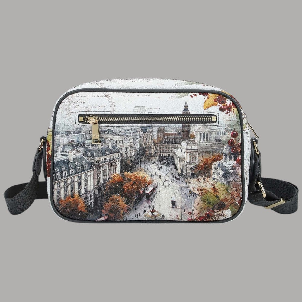YNot Yes Bag grande tracolla con stampa città e dettagli in oro