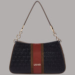 Borsa a mano Liu Jo piccola nera con logo embossato e dettagli bordeaux e oliva