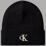 Berretto Calvin Klein a costine nero con monogramma CK ricamato