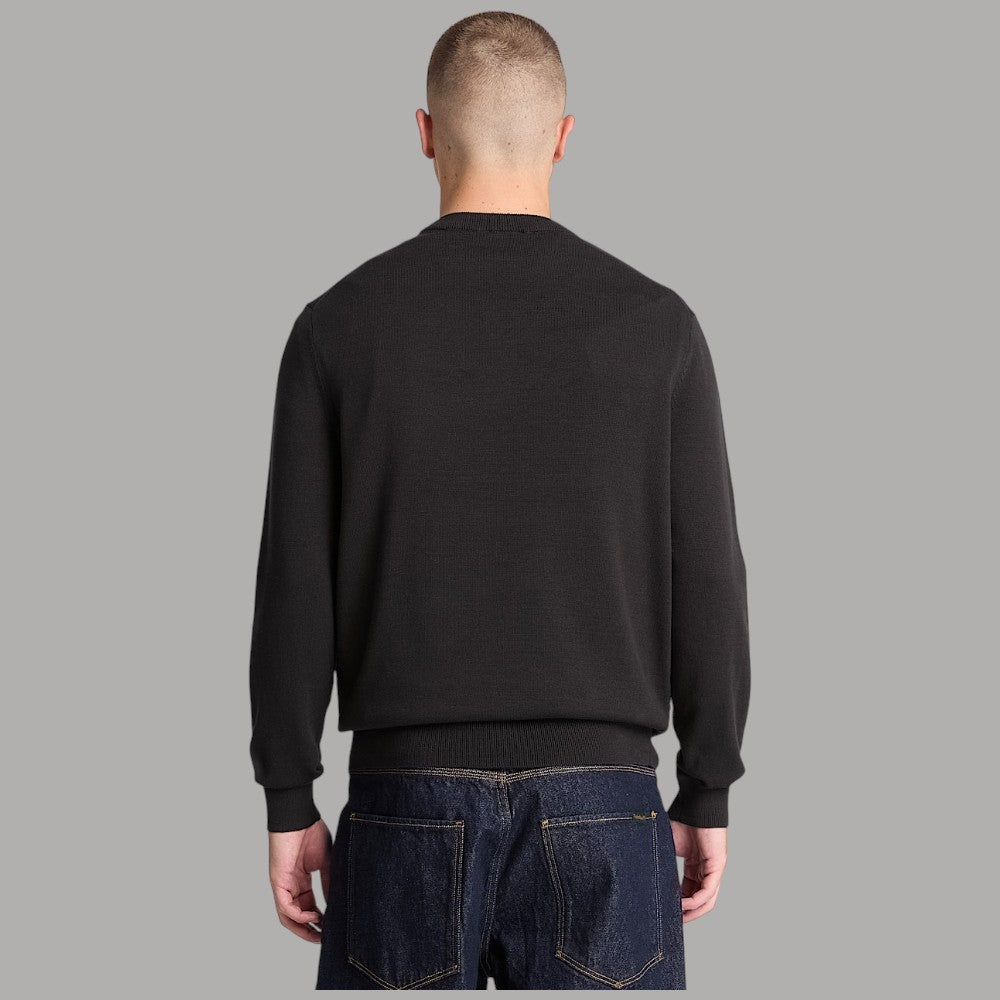 Maglione Timberland nero visto da dietro, con maniche lunghe e orlo a costine