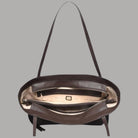 Borsa a spalla Guess Devon beige con stampa monogram e tre scomparti
