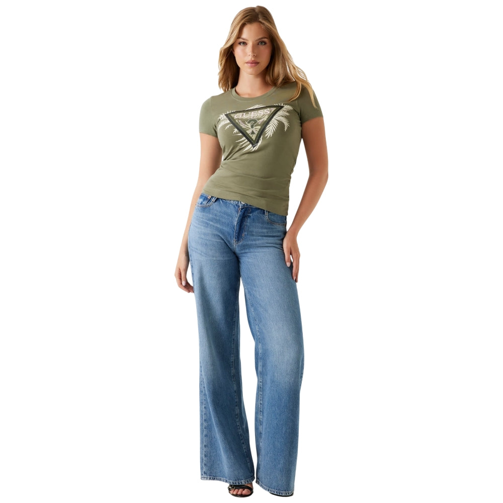 Guess t-shirt verde logo triangolo W5YI13J1314G831 Guess