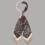Foulard Liu Jo quadrato con stampa animalier e motivi ornamentali, annodato con anello