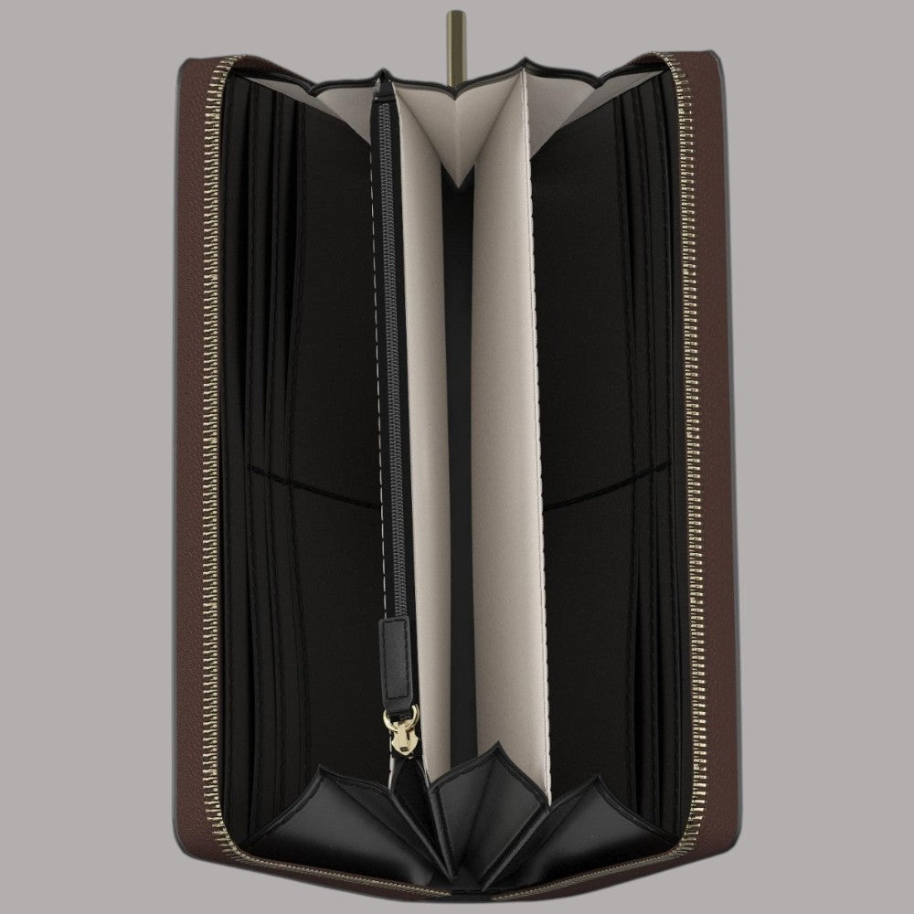 Portafoglio Liu Jo zip around XL aperto: viste interna con scomparti e patte