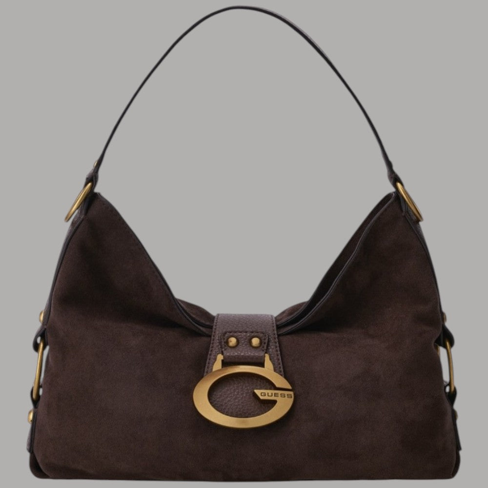 Borsa a spalla grande Guess Camden effetto suede