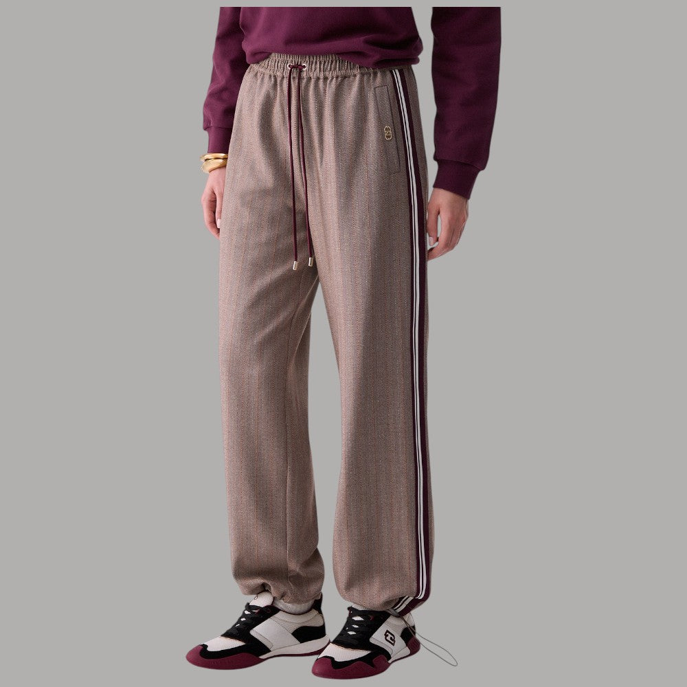 Pantaloni regular fit Liu Jo TF6148T692A marroni con dettaglio bande laterali in bianco e nero