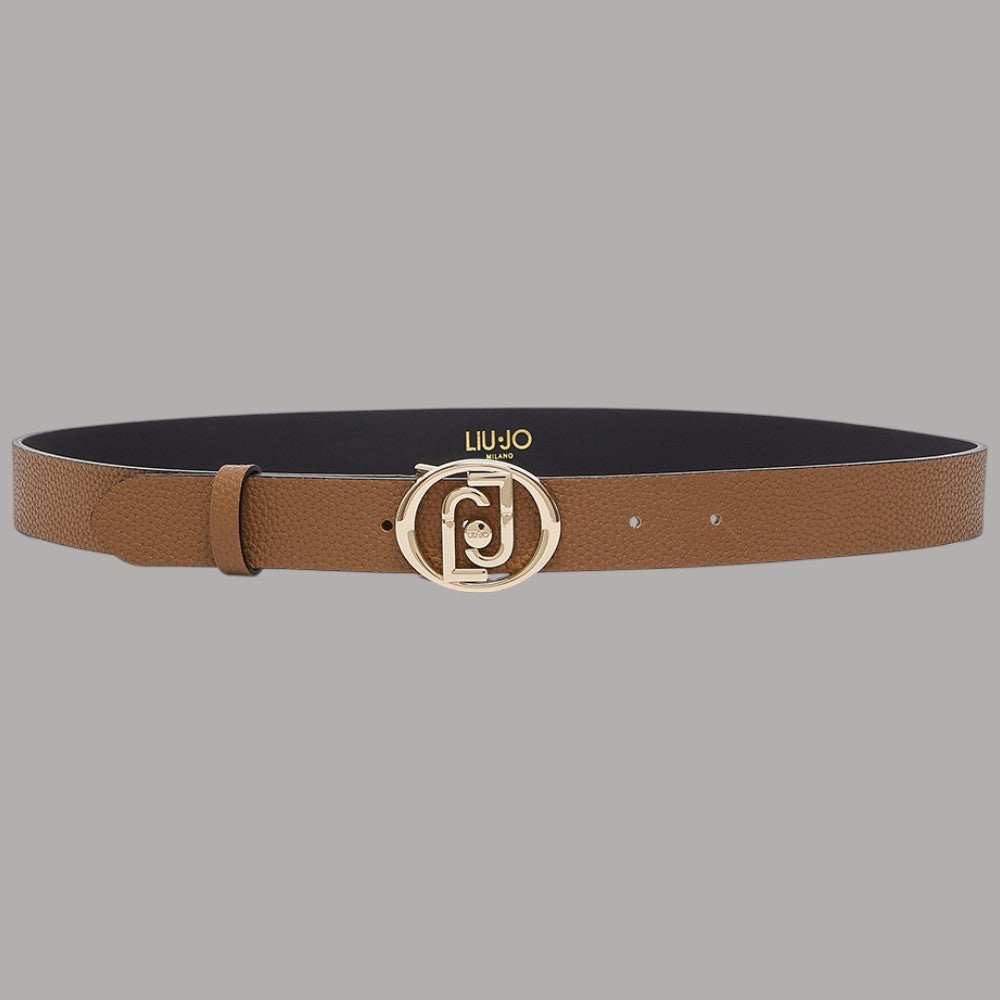 Cintura in pelle color cuoio con logo rotondo Liu Jo e chiusura a incastro