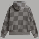 Felpa con cappuccio grigia a scacchi, retro del cappuccio, polsini elasticizzati