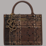 Borsa Liu Jo Ridhi Mini Shopping in check con dettagli in pelle marrone e decorazioni glitterate