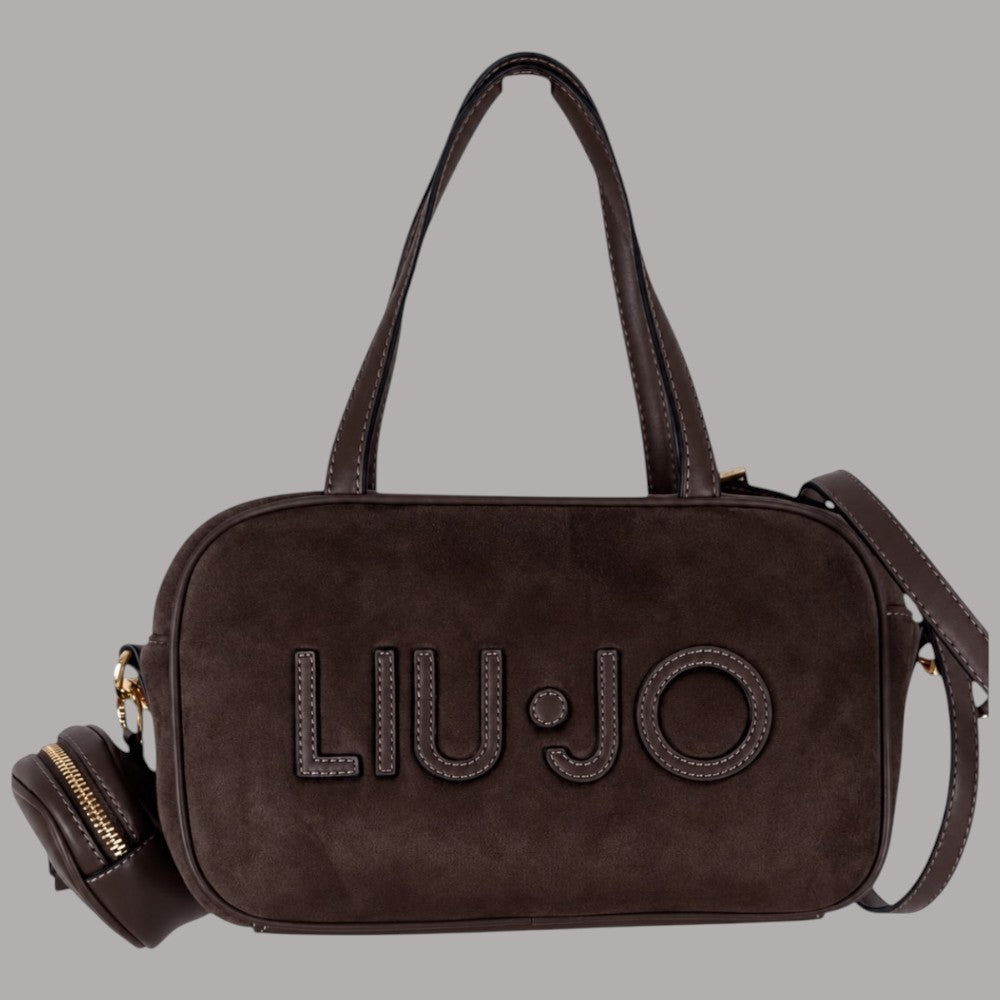 Borsa bauletto Liu Jo effetto camoscio marrone con logo in rilievo