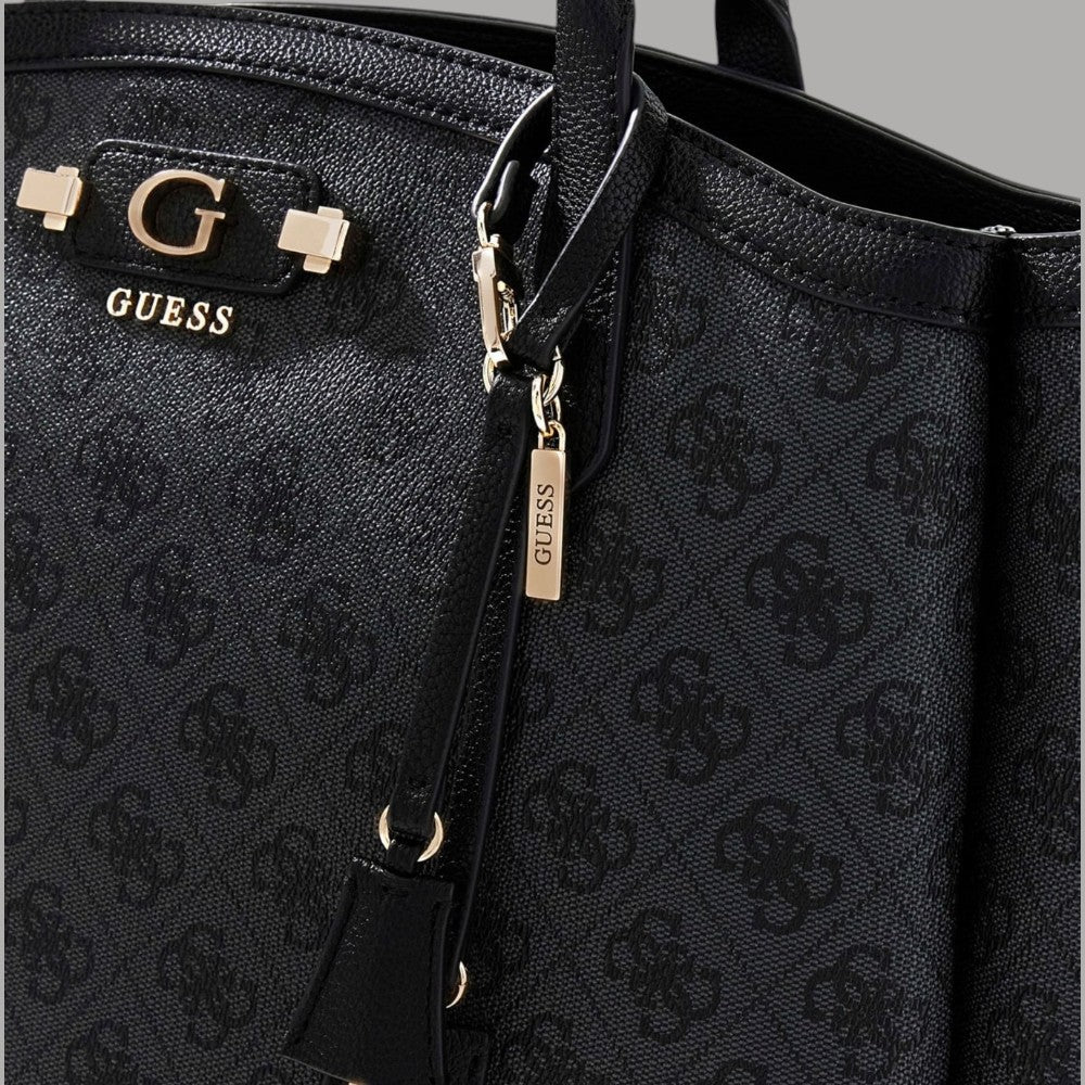 Borsa tote nera Guess con dettaglio hardware dorato e zip