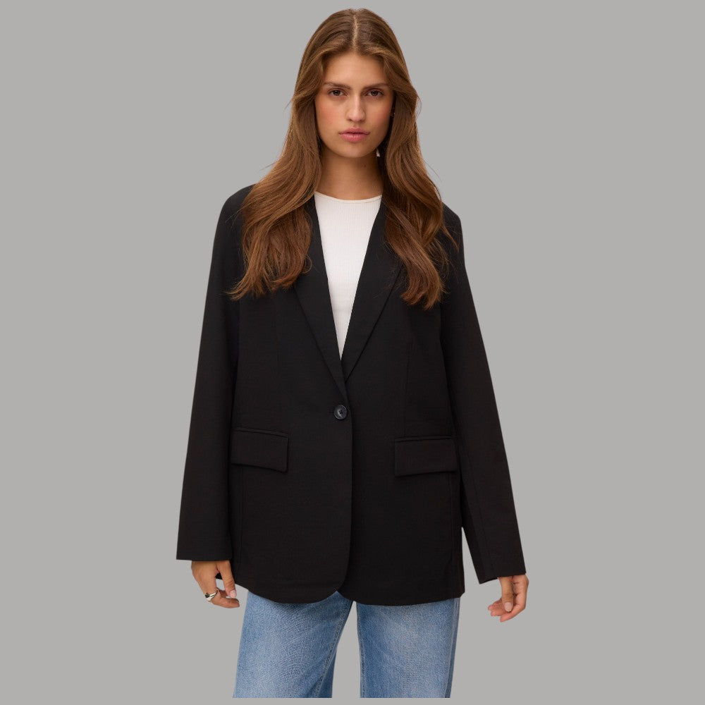 Vero Moda Giacca blazer loose fit nere con tasche a jet e chiusura a bottone