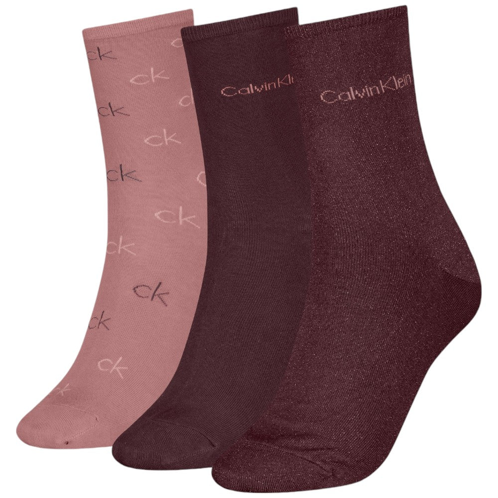 Calvin Klien donna pack 3 paia calzini rosa borgundy 701229444004801 Calzini Calvin Klein