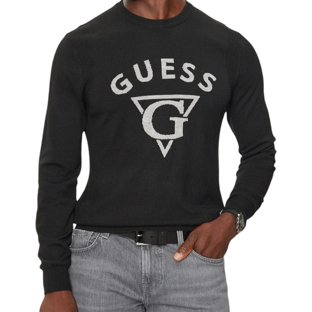 Guess pullover nero logo jacquard Edgar M4BR06 Z3H82 JBLK Maglieria Guess