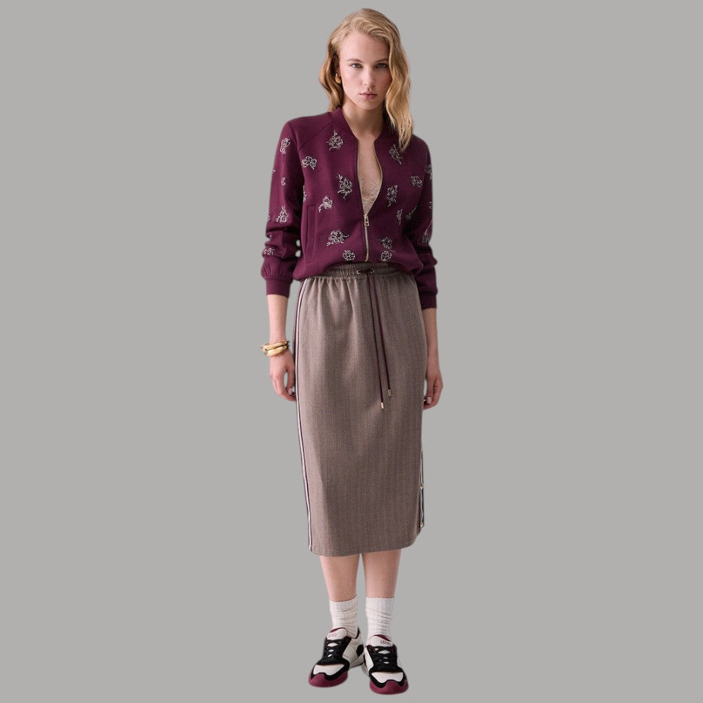Gonna midi con tape laterale Liu Jo TF6151T692A in tessuto con texture a righe e dettaglio zip laterale
