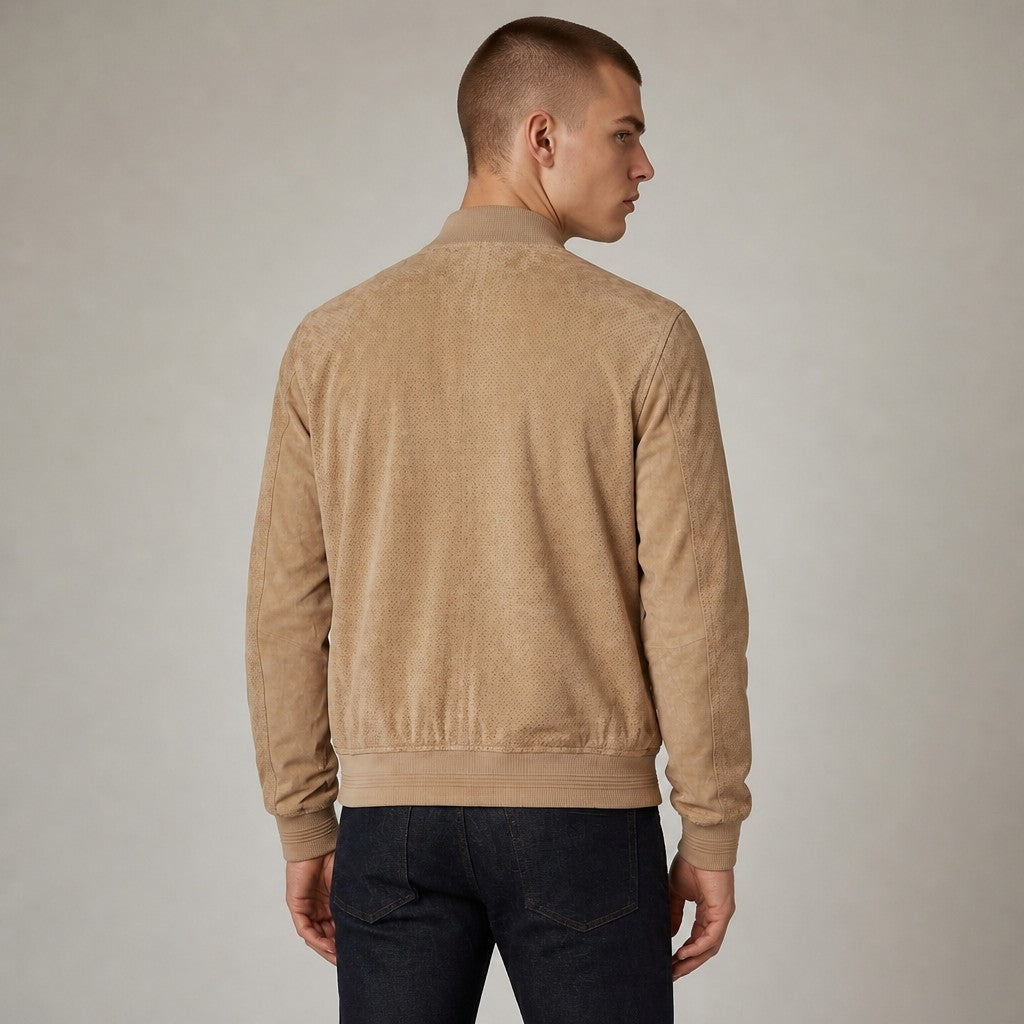 Markup Giacca bomber uomo effetto scamosciato beige frontale