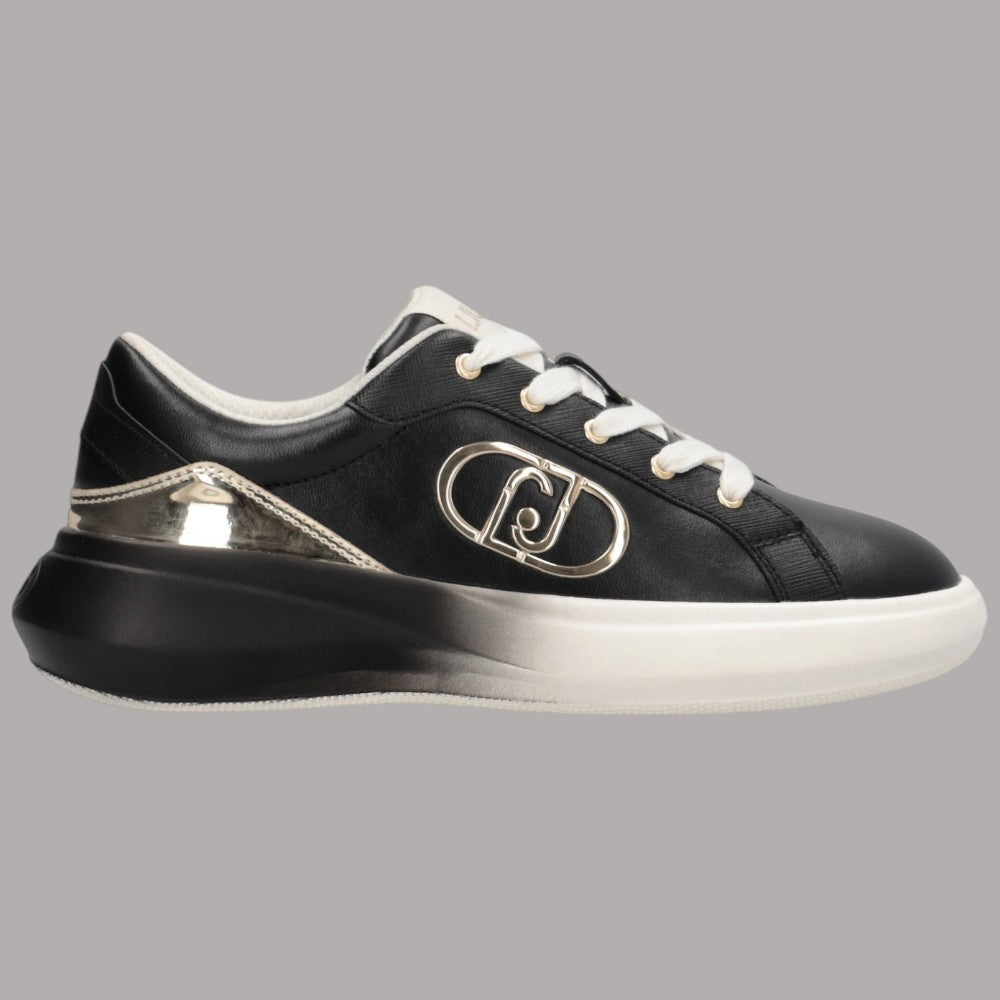 Sneakers Liu Jo Casper in pelle nere con inserto oro e logo metallico laterale