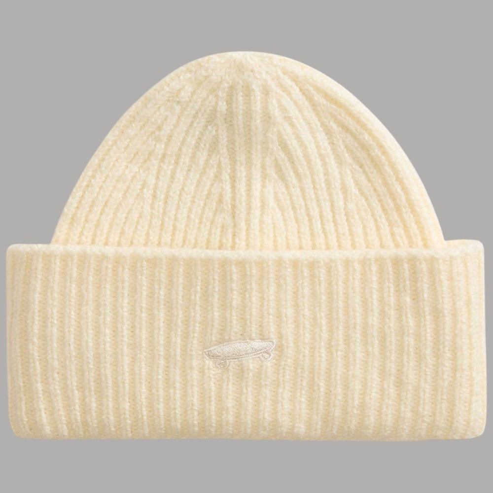 Berretto Vans beige a coste con risvolto ampio e logo frontale