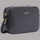 Borsa a tracolla Liu Jo nera con logo monogram dorato e dettaglio in pelle