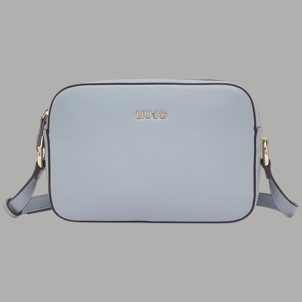 Liu Jo Borsa a tracolla media AA6211E1012 in pelle azzurro con logo dorato, tracolla regolabile