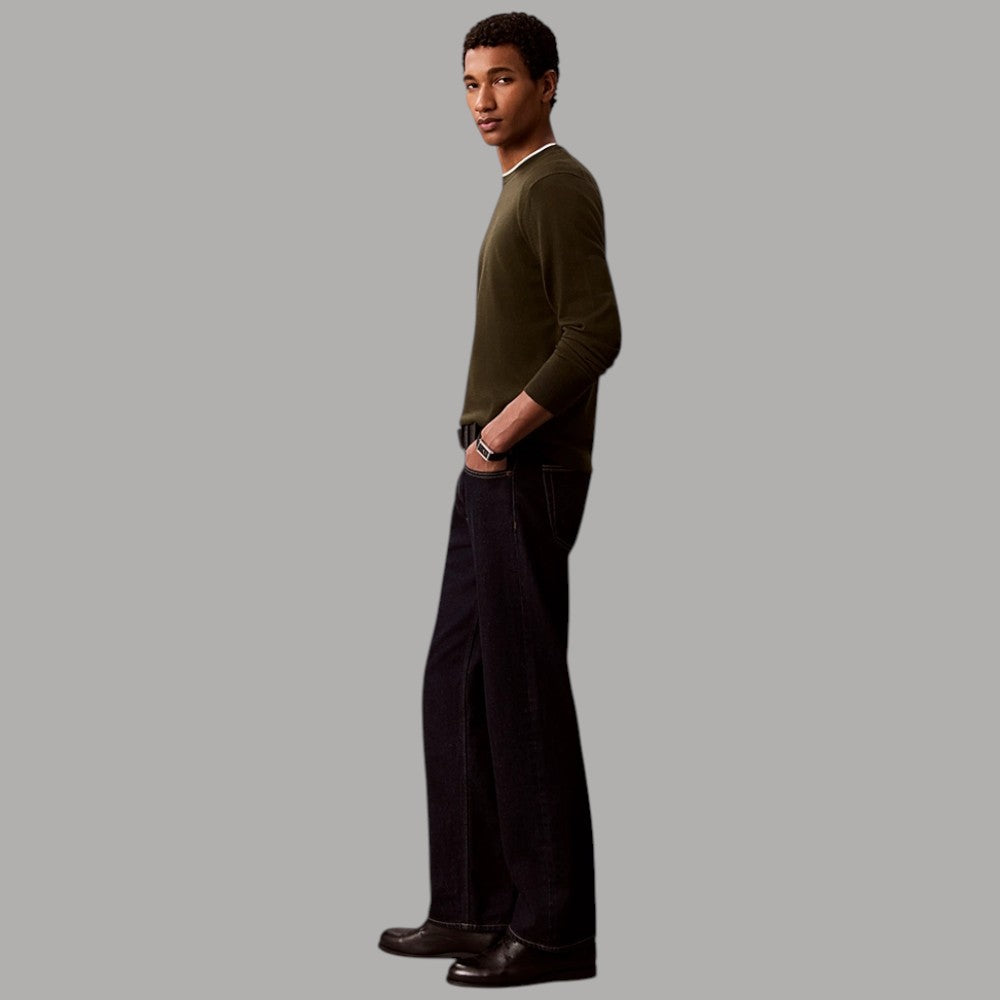 Calvin Klein maglione in lana merino verde oliva con collo rotondo e texture liscia