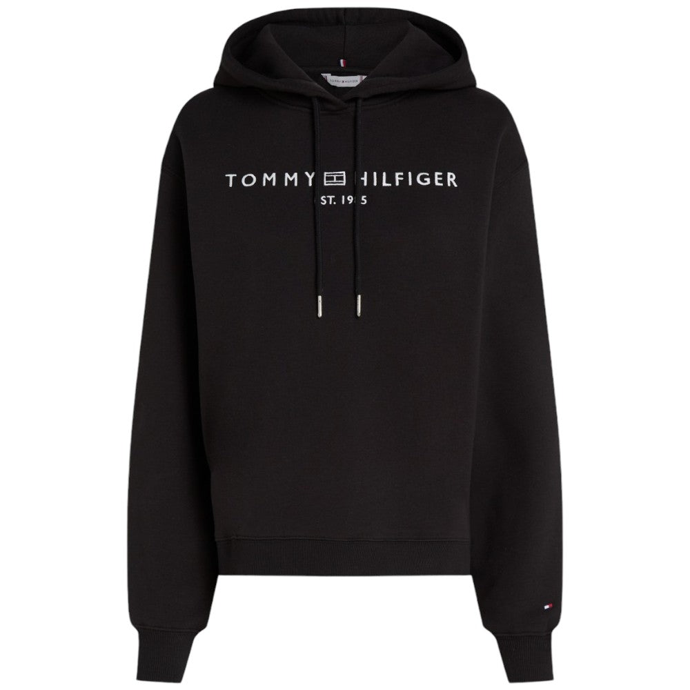 Tommy Hilfiger felpa nera cappuccio logo ricamato WW0WW43598 Felpe Tommy Hilfiger